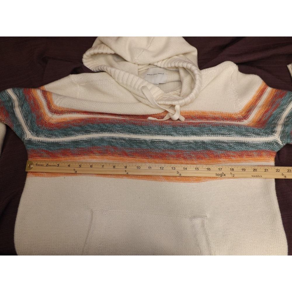 American Eagle AE White Striped Sweater Hoodie - Kangaroo pocket - Men's size L - Picture 15 of 16